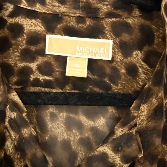 Michael Kors Leopard Button Down Tie Top Sheer Blouse - Size M, EUC - Picture 3 of 4